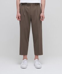 ルーズテーパード隠しバンディングクロップドスラックス[ライトブラウン]