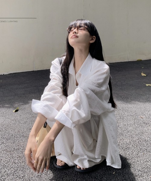 Aelina（エリナ）の「リラックスシャツリボンスラックスセットアップ（セットアップ・レディース・ホワイト/ブラック・FREE）」の10枚目の写真