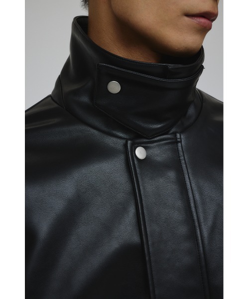 STYLEMIXER(スタイルミキサー)の「リブカラーレザージャケット(ライダースジャケット・メンズ・ブラック・MEDIUM/LARGE)」の14枚目の写真