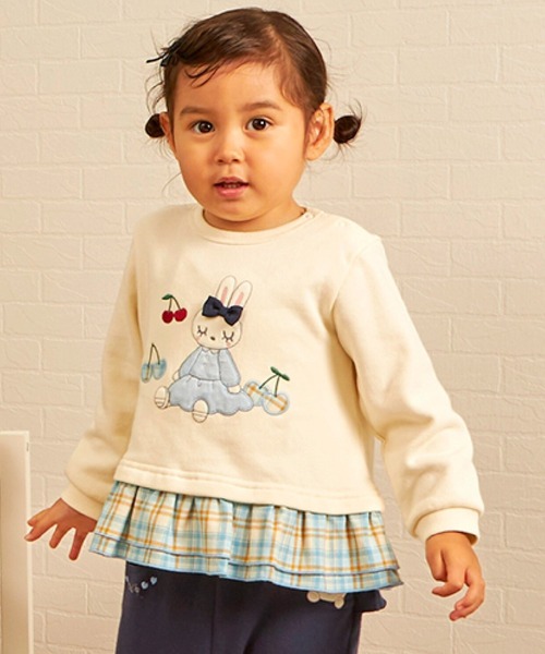 KP（ケーピー）の「mimiちゃんアップリケ 先染チェック×裏毛トレーナー（スウェット・キッズ・レッド/オフホワイト・80ｃｍ/90cm/110cm/120cm/130cm/100cm）」の2枚目の写真