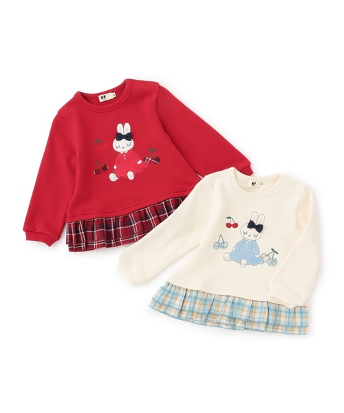 KP（ケーピー）の「mimiちゃんアップリケ 先染チェック×裏毛トレーナー（スウェット・キッズ・レッド/オフホワイト・80ｃｍ/90cm/110cm/120cm/130cm/100cm）」の16枚目の写真