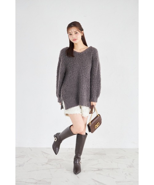 tocco closet(トッコ クローゼット)の「【ZOZO限定】バッグリボンブラッシュシャギーニットトップス(ニット/セーター・レディース・チャコールグレー/ベージュ・M)」の3枚目の写真