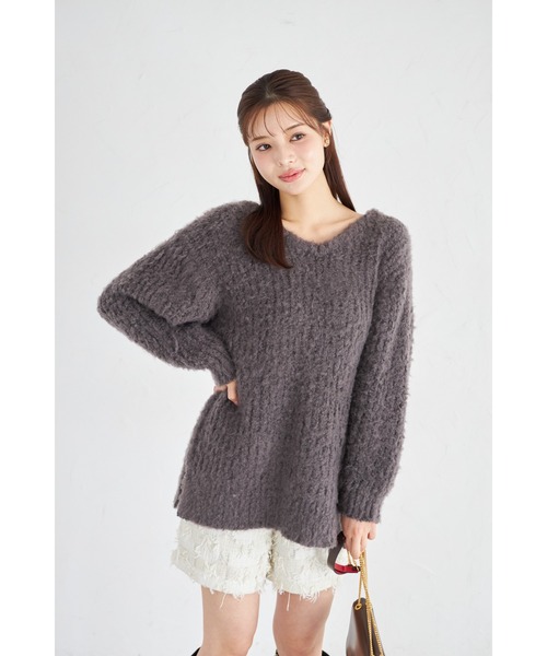 tocco closet(トッコ クローゼット)の「【ZOZO限定】バッグリボンブラッシュシャギーニットトップス(ニット/セーター・レディース・チャコールグレー/ベージュ・M)」の7枚目の写真
