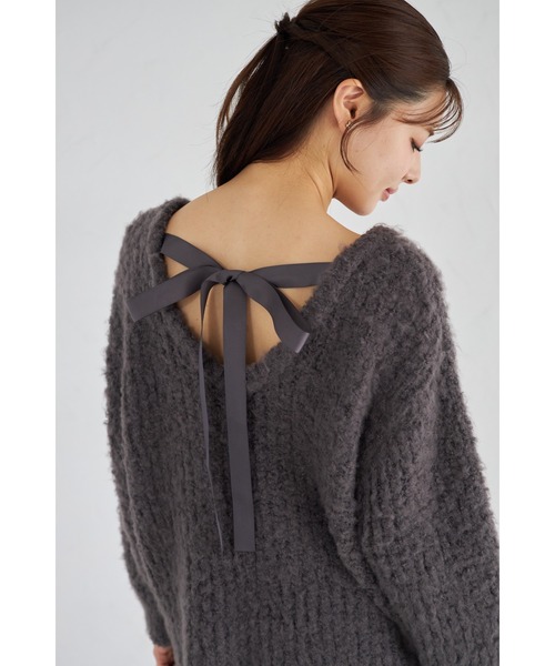 tocco closet(トッコ クローゼット)の「【ZOZO限定】バッグリボンブラッシュシャギーニットトップス(ニット/セーター・レディース・チャコールグレー/ベージュ・M)」の6枚目の写真