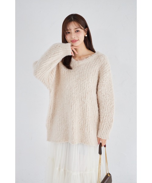tocco closet(トッコ クローゼット)の「【ZOZO限定】バッグリボンブラッシュシャギーニットトップス(ニット/セーター・レディース・チャコールグレー/ベージュ・M)」の14枚目の写真