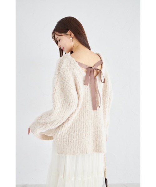 tocco closet(トッコ クローゼット)の「【ZOZO限定】バッグリボンブラッシュシャギーニットトップス(ニット/セーター・レディース・チャコールグレー/ベージュ・M)」の10枚目の写真