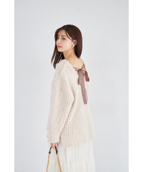 tocco closet(トッコ クローゼット)の「【ZOZO限定】バッグリボンブラッシュシャギーニットトップス(ニット/セーター・レディース・チャコールグレー/ベージュ・M)」の11枚目の写真