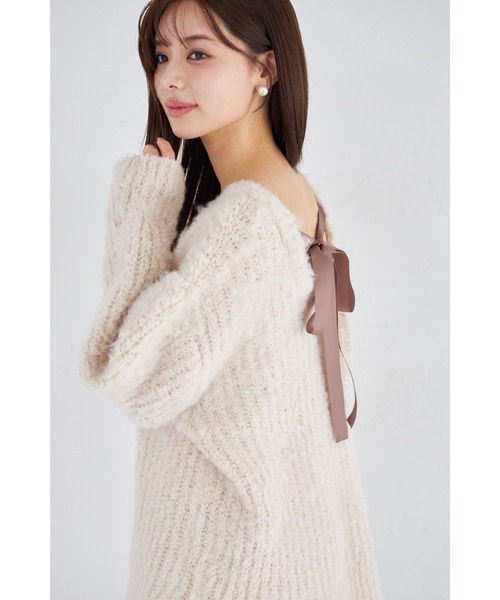 tocco closet(トッコ クローゼット)の「【ZOZO限定】バッグリボンブラッシュシャギーニットトップス(ニット/セーター・レディース・チャコールグレー/ベージュ・M)」の13枚目の写真
