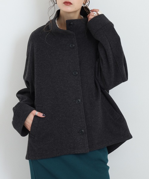 EGLANTINE(エグランティーヌ)の「EGLANTINE スタンドカラーフェイクウールコート(その他アウター・レディース・サンドベージュ/キャメル/カーキ/チャコールグレー・38)」の2枚目の写真