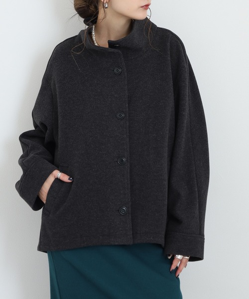EGLANTINE(エグランティーヌ)の「EGLANTINE スタンドカラーフェイクウールコート(その他アウター・レディース・サンドベージュ/キャメル/カーキ/チャコールグレー・38)」の5枚目の写真