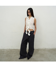 WASHED STRING WIDE-LEG TROUSERS (DARK GREY)
