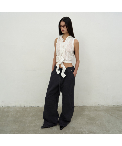 LCDC TM(エルシーディーシーティーエム)の「WASHED STRING WIDE-LEG TROUSERS (DARK GREY)(その他パンツ・レディース・ダークグレー・MEDIUM/SMALL)」の1枚目の写真