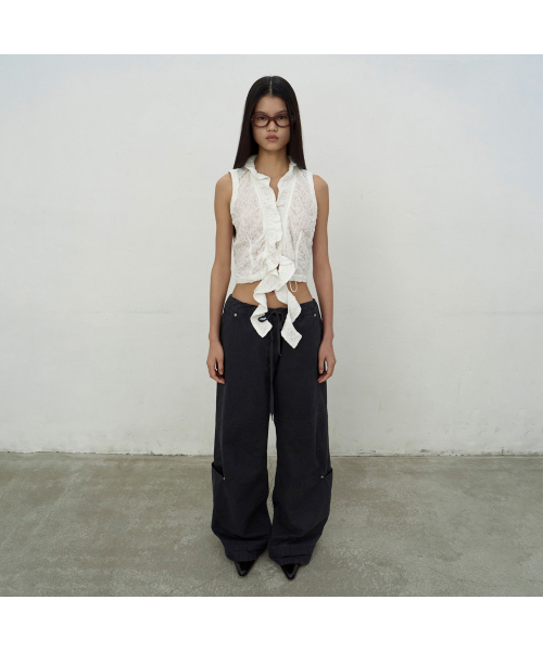 LCDC TM(エルシーディーシーティーエム)の「WASHED STRING WIDE-LEG TROUSERS (DARK GREY)(その他パンツ・レディース・ダークグレー・MEDIUM/SMALL)」の2枚目の写真