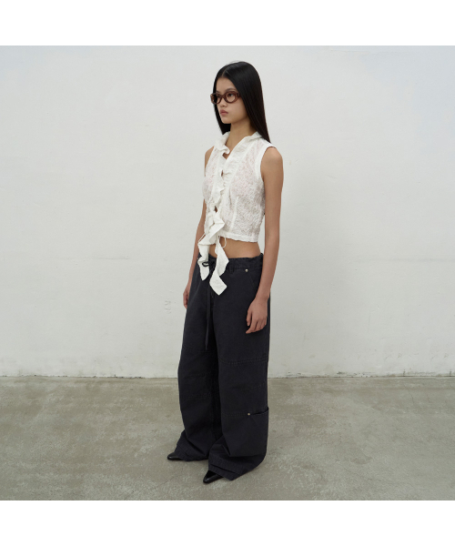 LCDC TM(エルシーディーシーティーエム)の「WASHED STRING WIDE-LEG TROUSERS (DARK GREY)(その他パンツ・レディース・ダークグレー・MEDIUM/SMALL)」の7枚目の写真