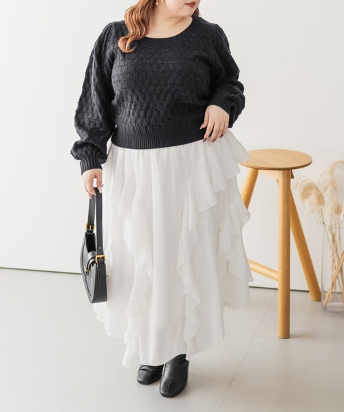 CLETTE(クレット)の「CLETTEオリジナルリボンヤーン使いニットプルオーバー(ニット/セーター・レディース・オフホワイト/ブラック/その他・LL/3L/4L)」の12枚目の写真