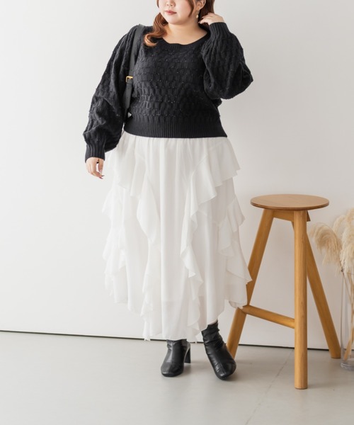 CLETTE(クレット)の「CLETTEオリジナルリボンヤーン使いニットプルオーバー(ニット/セーター・レディース・オフホワイト/ブラック/その他・LL/3L/4L)」の13枚目の写真