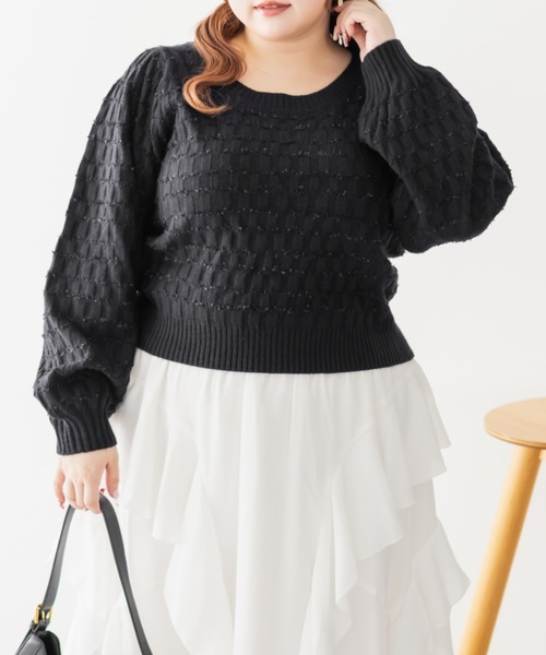 CLETTE(クレット)の「CLETTEオリジナルリボンヤーン使いニットプルオーバー(ニット/セーター・レディース・オフホワイト/ブラック/その他・LL/3L/4L)」の10枚目の写真