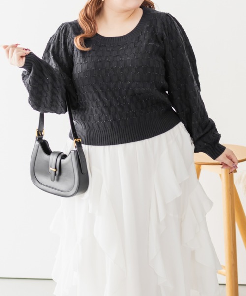 CLETTE(クレット)の「CLETTEオリジナルリボンヤーン使いニットプルオーバー(ニット/セーター・レディース・オフホワイト/ブラック/その他・LL/3L/4L)」の11枚目の写真