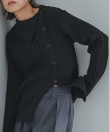 feepur | 【ハンドウォッシャブル】アシンメトリーカラーサイドスリットボタンニット(ニット/セーター)