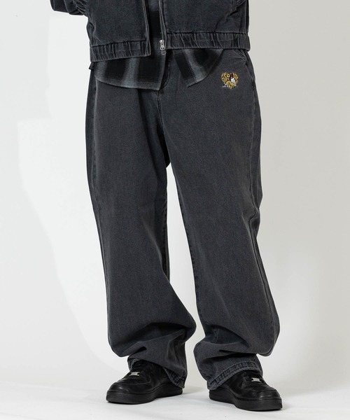 Red Cap Girl（レッドキャプガール）の「【a-r】〔RedCapGirl/レッドキャップガール〕ハート刺繍 裾ドローコード ワイドデニム（デニムパンツ・メンズ・ブラック/ブルー/スミクロ・LARGE/MEDIUM）」の2枚目の写真