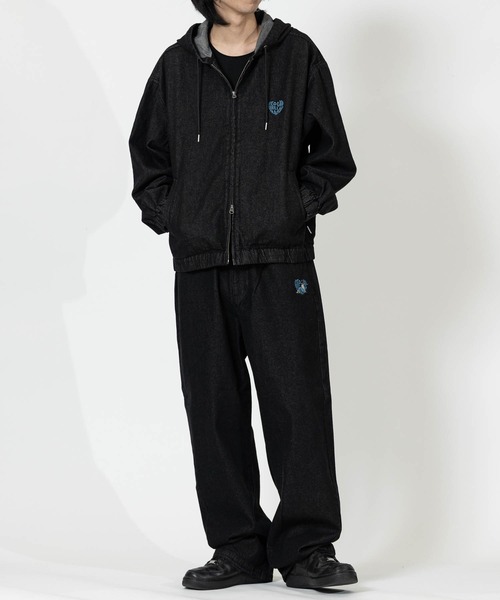 Red Cap Girl（レッドキャプガール）の「【a-r】〔RedCapGirl/レッドキャップガール〕ハート刺繍 裾ドローコード ワイドデニム（デニムパンツ・メンズ・ブラック/ブルー/スミクロ・LARGE/MEDIUM）」の8枚目の写真