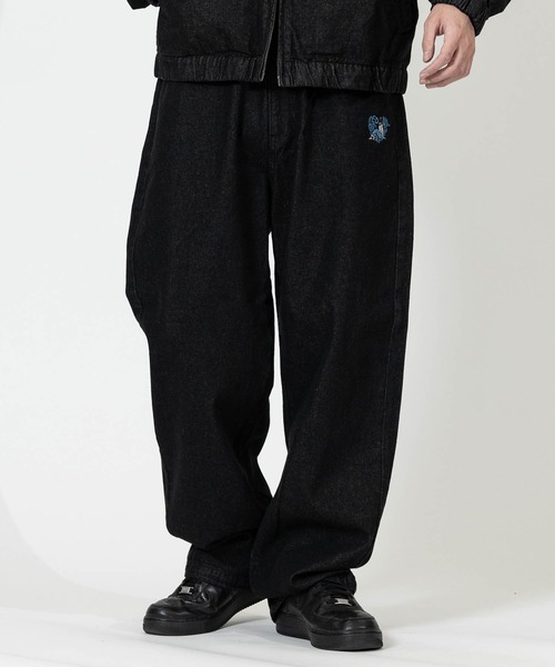 Red Cap Girl（レッドキャプガール）の「【a-r】〔RedCapGirl/レッドキャップガール〕ハート刺繍 裾ドローコード ワイドデニム（デニムパンツ・メンズ・ブラック/ブルー/スミクロ・LARGE/MEDIUM）」の4枚目の写真