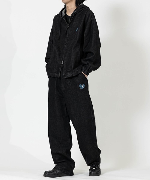 Red Cap Girl（レッドキャプガール）の「【a-r】〔RedCapGirl/レッドキャップガール〕ハート刺繍 裾ドローコード ワイドデニム（デニムパンツ・メンズ・ブラック/ブルー/スミクロ・LARGE/MEDIUM）」の9枚目の写真