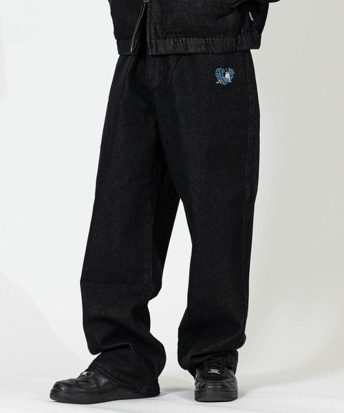 Red Cap Girl（レッドキャプガール）の「【a-r】〔RedCapGirl/レッドキャップガール〕ハート刺繍 裾ドローコード ワイドデニム（デニムパンツ・メンズ・ブラック/ブルー/スミクロ・LARGE/MEDIUM）」の5枚目の写真