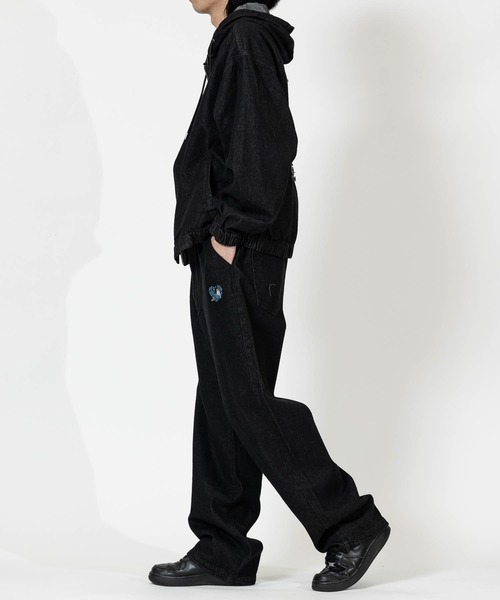 Red Cap Girl（レッドキャプガール）の「【a-r】〔RedCapGirl/レッドキャップガール〕ハート刺繍 裾ドローコード ワイドデニム（デニムパンツ・メンズ・ブラック/ブルー/スミクロ・LARGE/MEDIUM）」の10枚目の写真