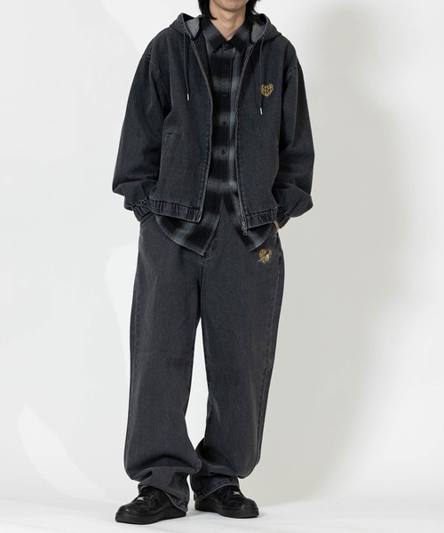 Red Cap Girl（レッドキャプガール）の「【a-r】〔RedCapGirl/レッドキャップガール〕ハート刺繍 裾ドローコード ワイドデニム（デニムパンツ・メンズ・ブラック/ブルー/スミクロ・LARGE/MEDIUM）」の16枚目の写真