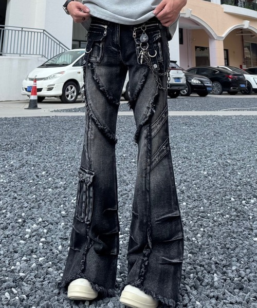 セール】【26年春夏新作】Y2K ウォッシュ加工 ダメージフレアデニム