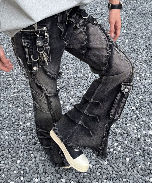 セール】【26年春夏新作】Y2K ウォッシュ加工 ダメージフレアデニム