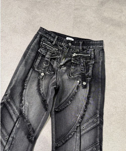 セール】【26年春夏新作】Y2K ウォッシュ加工 ダメージフレアデニム