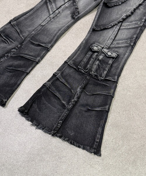 パンツ 00s Y2K ARMANI flare black denim pants セール】【26年春夏新作】Y2K ウォッシュ加工 ダメージフレアデニム