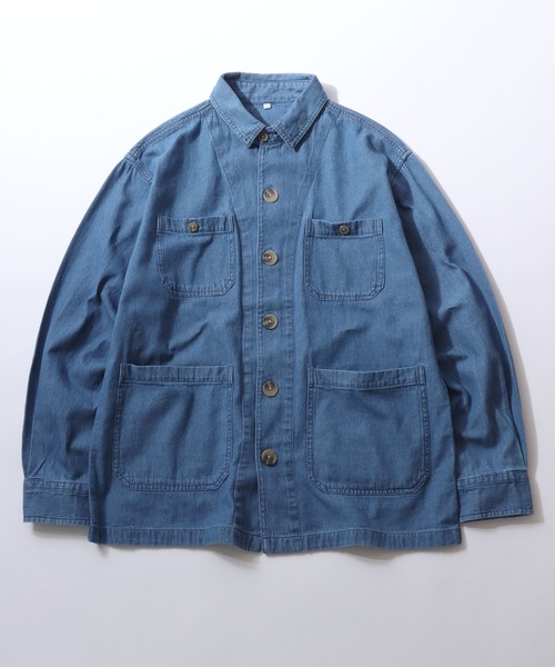 SITRY（シトリー）の「Denim Coverall Jacket/オーバーサイズ デニムカバーオール デニムジャケット デニムシャツ（カバーオール・メンズ・ブルー/ネイビー・M/L/LL）」の20枚目の写真