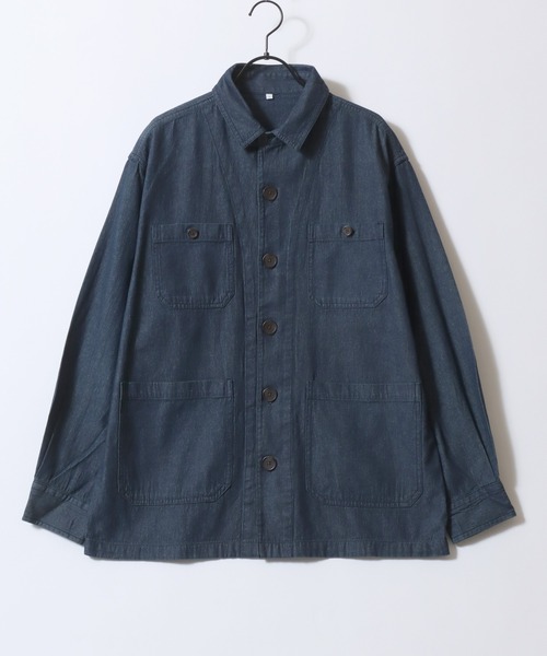 SITRY（シトリー）の「Denim Coverall Jacket/オーバーサイズ デニムカバーオール デニムジャケット デニムシャツ（カバーオール・メンズ・ブルー/ネイビー・M/L/LL）」の3枚目の写真
