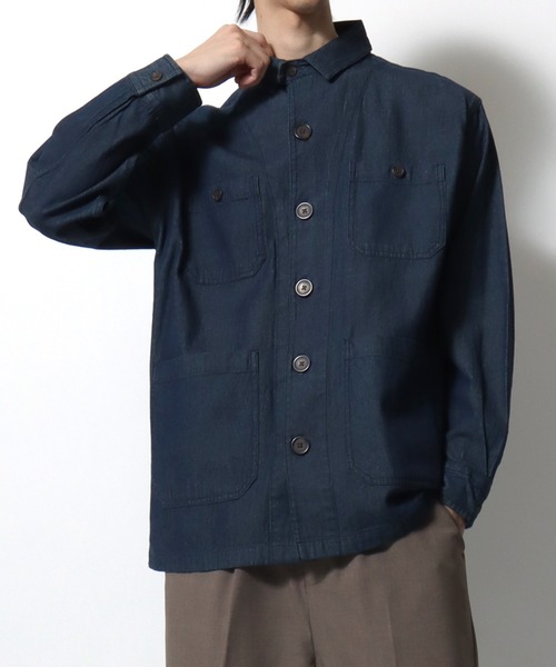SITRY（シトリー）の「Denim Coverall Jacket/オーバーサイズ デニムカバーオール デニムジャケット デニムシャツ（カバーオール・メンズ・ブルー/ネイビー・M/L/LL）」の22枚目の写真