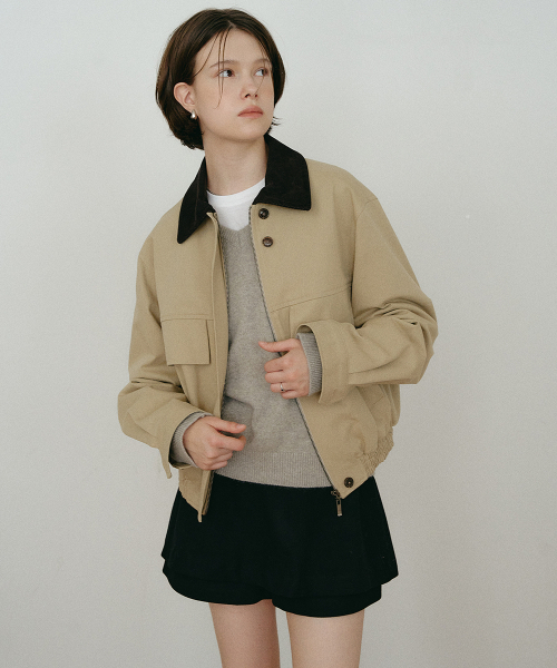High-neck cotton bomber jumper beige MBEFJP001BE