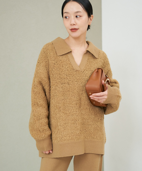 plage FurVプルオーバー ニット　ブラウン プラージュ Plage Fur Off Neck ニット （ブラウン） - ファッション