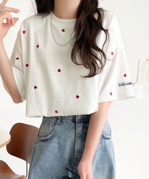 Java(ジャバ)の「【キッズ】《JaVaジャバコラボ》親子お揃い リンクコーデできちゃう!ミニハート刺繍Tシャツ(半袖)(Tシャツ/カットソー・キッズ・ホワイト×レッド/ホワイト×ブラック/ネイビー・100/120/140/160)」の15枚目の写真