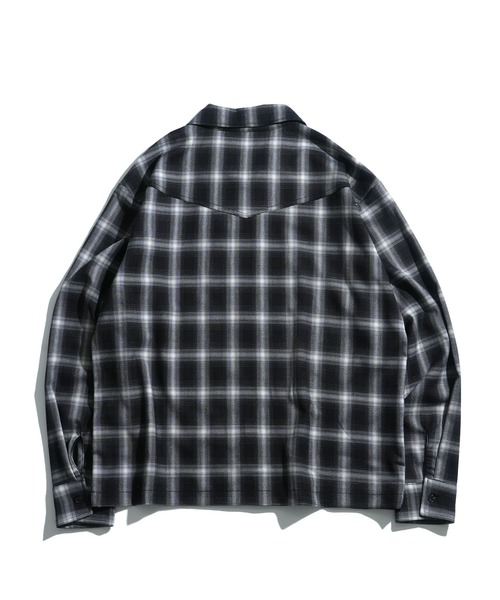 scattered rhinestone ombre check zip up shirt jacket/ライン