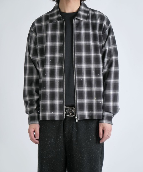 Starting Over(スターティングオーバー)の「scattered rhinestone ombre check zip up shirt jacket/ラインストーン オンブレチェック ジップアップ シャツジャケット 短丈 シャツ/ハリントンジャケット(シャツ/ブラウス・メンズ・ブラック・M/L)」の11枚目の写真