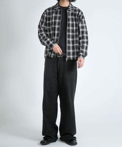 scattered rhinestone ombre check zip up shirt jacket/ライン