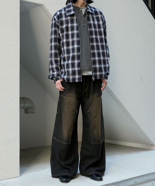 Starting Over(スターティングオーバー)の「scattered rhinestone ombre check zip up shirt jacket/ラインストーン オンブレチェック ジップアップ シャツジャケット 短丈 シャツ/ハリントンジャケット(シャツ/ブラウス・メンズ・ブラック・M/L)」の20枚目の写真
