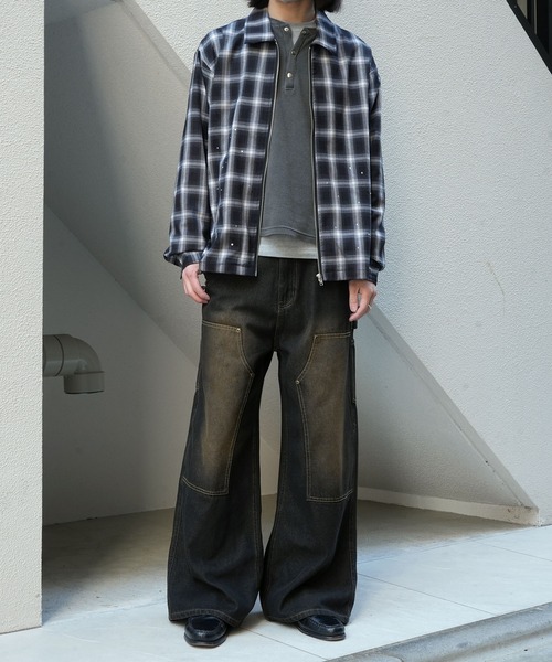 Starting Over(スターティングオーバー)の「scattered rhinestone ombre check zip up shirt jacket/ラインストーン オンブレチェック ジップアップ シャツジャケット 短丈 シャツ/ハリントンジャケット(シャツ/ブラウス・メンズ・ブラック・M/L)」の21枚目の写真