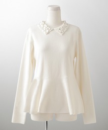 フラワーモチーフ 襟付き ニット トップス HUIT