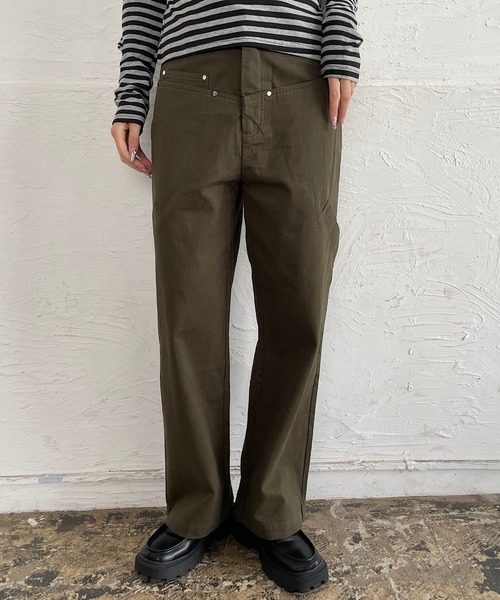 ROGER AND RAW(ロジャーアンドロウ)の「スラッシュポケット ワイドチノパンツ(チノパンツ・レディース・カーキ/オリーブ・SMALL/MEDIUM)」の1枚目の写真