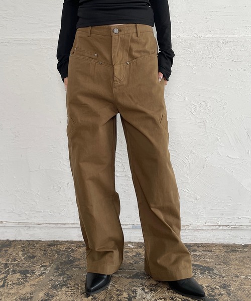 ROGER AND RAW(ロジャーアンドロウ)の「スラッシュポケット ワイドチノパンツ(チノパンツ・レディース・カーキ/オリーブ・SMALL/MEDIUM)」の4枚目の写真