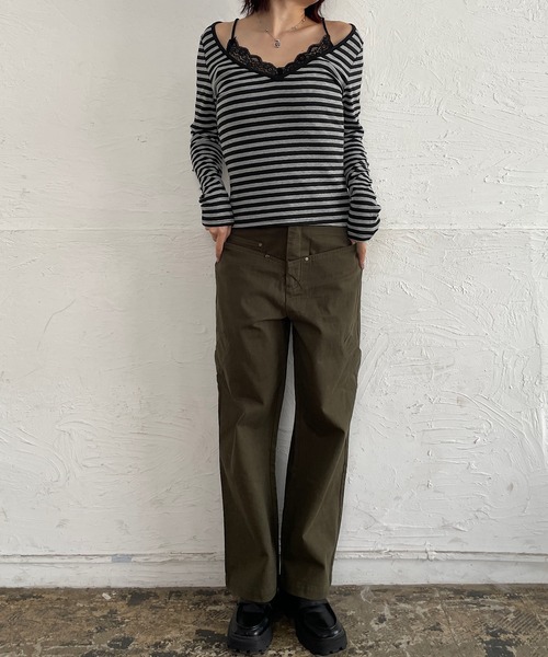 ROGER AND RAW(ロジャーアンドロウ)の「スラッシュポケット ワイドチノパンツ(チノパンツ・レディース・カーキ/オリーブ・SMALL/MEDIUM)」の14枚目の写真