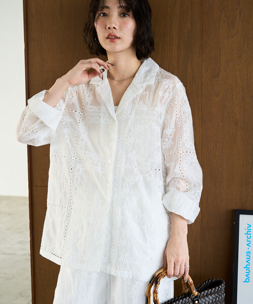 限定展開 パッチワーク風 総刺繍 シャツジャケット(セットアップ対応